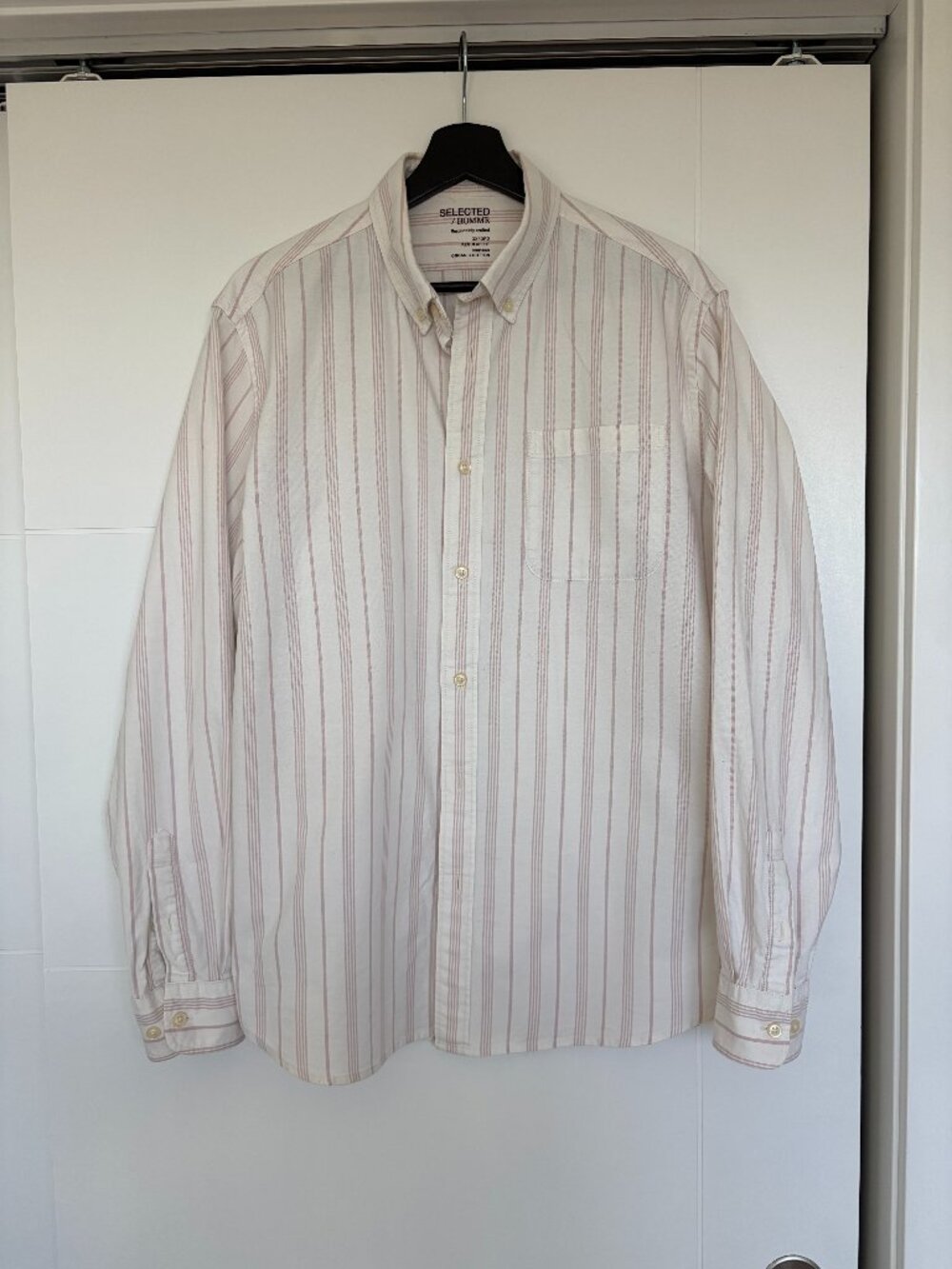 Button Down Cotton Shirt Cream with Peach Stripes